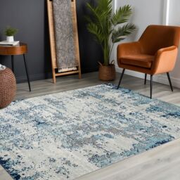 Livabliss Sunderland-Abstract Blue Grey Modern Marble Living Dining Bedroom Rug in Navy - Size: 80 cm x 150 cm - thumbnail 8