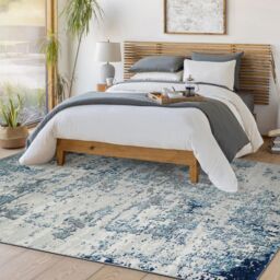 Livabliss Sunderland-Abstract Blue Grey Modern Marble Living Dining Bedroom Rug in Navy - Size: 80 cm x 150 cm - thumbnail 9