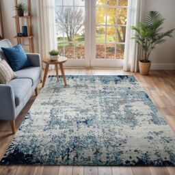 Livabliss Sunderland-Abstract Blue Grey Modern Marble Living Dining Bedroom Rug in Navy - Size: 80 cm x 150 cm - thumbnail 1