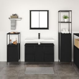 Berkfield Home 3 Piece Bathroom Furniture Set - Black Oak Engineered Wood - thumbnail 4