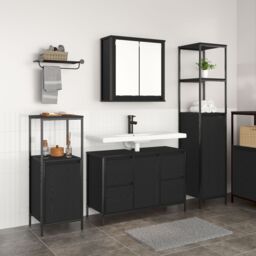 Berkfield Home 3 Piece Bathroom Furniture Set - Black Oak Engineered Wood - thumbnail 1