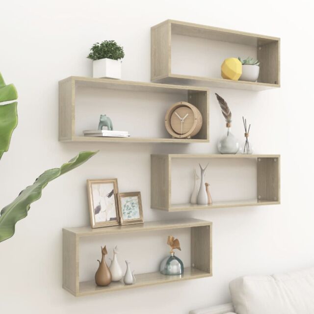 Berkfield Home Wall Cube Shelf 4 pcs Sonoma Oak 60x15x23 cm Engineered Wood in Brown - Size: 60 x 15 x 23 cm - image 1