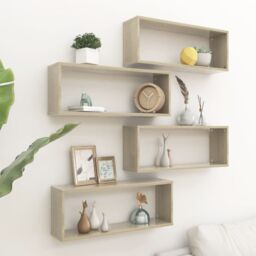 Berkfield Home Wall Cube Shelf 4 pcs Sonoma Oak 60x15x23 cm Engineered Wood in Brown - Size: 60 x 15 x 23 cm - thumbnail 1
