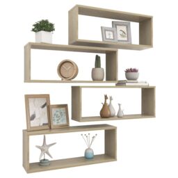 Berkfield Home Wall Cube Shelf 4 pcs Sonoma Oak 60x15x23 cm Engineered Wood in Brown - Size: 60 x 15 x 23 cm - thumbnail 3