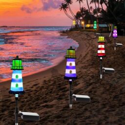 Leaper 2PCS Blue Solar Powered Lighthouse Shape Garden Lights - thumbnail 6