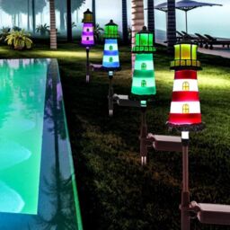 Leaper 2PCS Blue Solar Powered Lighthouse Shape Garden Lights - thumbnail 7