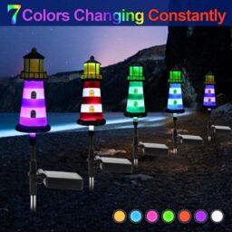 Leaper 2PCS Blue Solar Powered Lighthouse Shape Garden Lights - thumbnail 2
