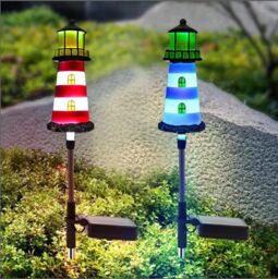 Leaper 2PCS Blue Solar Powered Lighthouse Shape Garden Lights - thumbnail 1