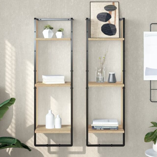 Berkfield Home 3-Tier Wall Shelf Sonoma Oak 30x25x100 cm Engineered Wood in Brown - Size: 30 x 25 x 100 cm - image 1