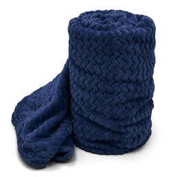 Velosso Super Soft Plush Chevron Blanket Throw in Navy - Size: 127 cm x 152 cm - thumbnail 2