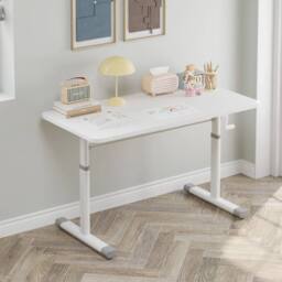 VOGREX White Marble MDF Hand Crank Height Adjustable Computer Desk - thumbnail 4