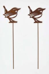 Homescapes Steel Eurasian Wren Garden Stake Decorations, Set of 2 in Brown - thumbnail 1