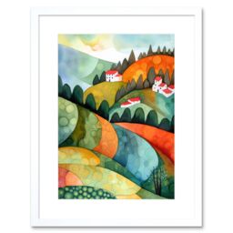"Artery8 Wall Art Print Countryside Of Florence Italy Folk Artwork Framed 9X7 Inch in White - Size: W7"" x H9""" - thumbnail 1