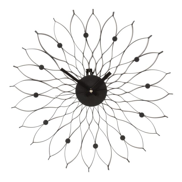 Orsina Black Metal Wall Clock, Floral Design Clock With Hour Discs, Petal-Inspired Clock With Contrasting Hands - image 1