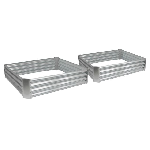 Harbour Housewares Raised Garden Beds - 2x Square Bottomless Galvanised Steel Planter 120 x 120cm in Silver - Size: 120 x 120 cm - image 1