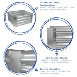 Harbour Housewares Raised Garden Beds - 2x Square Bottomless Galvanised Steel Planter 120 x 120cm in Silver - Size: 120 x 120 cm - thumbnail 2