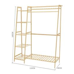 ExtraStar Anti-Tipping Trapezoidal Bamboo Clothing Rack with Side Shelves in Natural - thumbnail 5