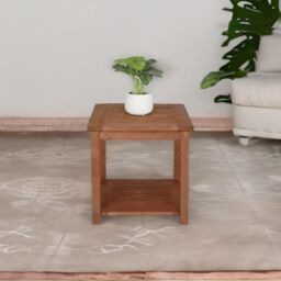 FURNOS 2 Tier Wooden Side Coffee Table For Garden Brown - thumbnail 3