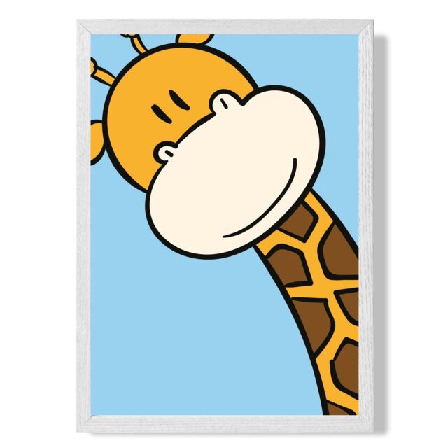ARTZE Cute Cartoon Style Giraffe Face Framed Print SIZE: A2 with White Frame in Brown - Size: A4 - image 1
