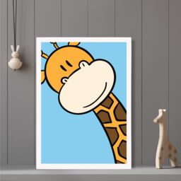 ARTZE Cute Cartoon Style Giraffe Face Framed Print SIZE: A2 with White Frame in Brown - Size: A4 - thumbnail 2