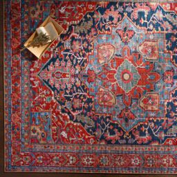 Livabliss Iris-Vintage Blue Red Beige Traditional Boho Living Dining Bedroom Rug - Size: 110 cm x 170 cm - thumbnail 7