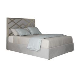 KDMD George Upholstered Soft Velvet Metal Designer Bed Frame in Grey - Size: Small Double - thumbnail 1