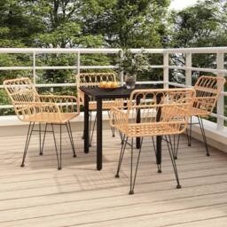 Berkfield Home 5 Piece Garden Dining Set Poly Rattan in Brown - thumbnail 2