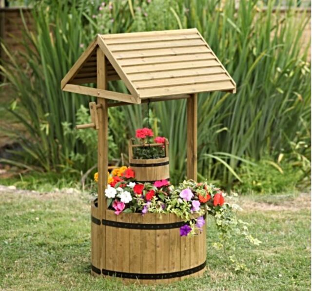Marco Paul 120cm Wooden Wishing Well Planter in Light Tan - image 1
