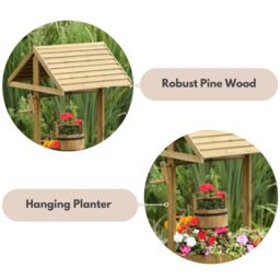 Marco Paul 120cm Wooden Wishing Well Planter in Light Tan - thumbnail 6