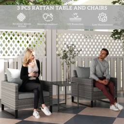 Wyld Haus Dobaso 3 Piece Grey Rattan Bistro Set with Tempered Glass Table - thumbnail 5
