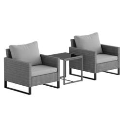 Wyld Haus Dobaso 3 Piece Grey Rattan Bistro Set with Tempered Glass Table - thumbnail 2