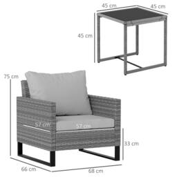 Wyld Haus Dobaso 3 Piece Grey Rattan Bistro Set with Tempered Glass Table - thumbnail 4