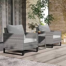 Wyld Haus Dobaso 3 Piece Grey Rattan Bistro Set with Tempered Glass Table - thumbnail 3