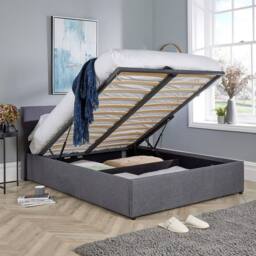 Home Source Ottoman Storage Bed End Lift Hopsack Fabric Bed Frame Gas Lift in Grey - Size: Single - thumbnail 2