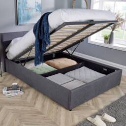 Home Source Ottoman Storage Bed End Lift Hopsack Fabric Bed Frame Gas Lift in Grey - Size: Single - thumbnail 3