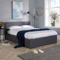 Home Source Ottoman Storage Bed End Lift Hopsack Fabric Bed Frame Gas Lift in Grey - Size: Single - thumbnail 1