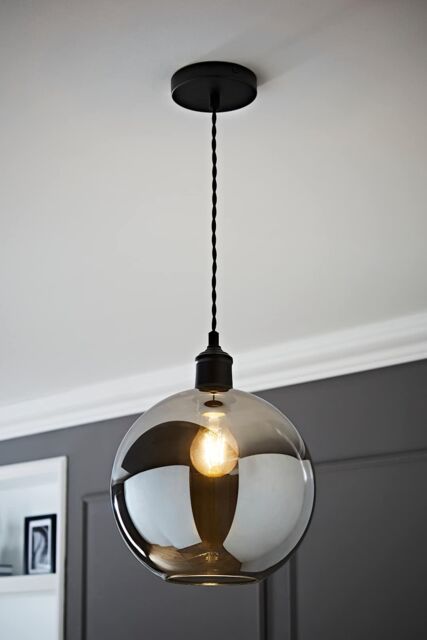 ValueLights Bellamy Smoked Glass Globe Matte Black Single Ceiling Pendant Light in Grey - image 1