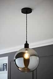 ValueLights Bellamy Smoked Glass Globe Matte Black Single Ceiling Pendant Light in Grey - thumbnail 1