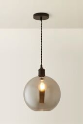 ValueLights Bellamy Smoked Glass Globe Matte Black Single Ceiling Pendant Light in Grey - thumbnail 3