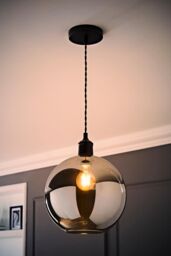 ValueLights Bellamy Smoked Glass Globe Matte Black Single Ceiling Pendant Light in Grey - thumbnail 2