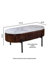 IH Design Farleigh Mango Wood Fluted Coffee Table Marble Top in White - thumbnail 5