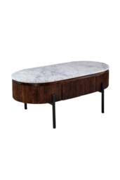 IH Design Farleigh Mango Wood Fluted Coffee Table Marble Top in White - thumbnail 2
