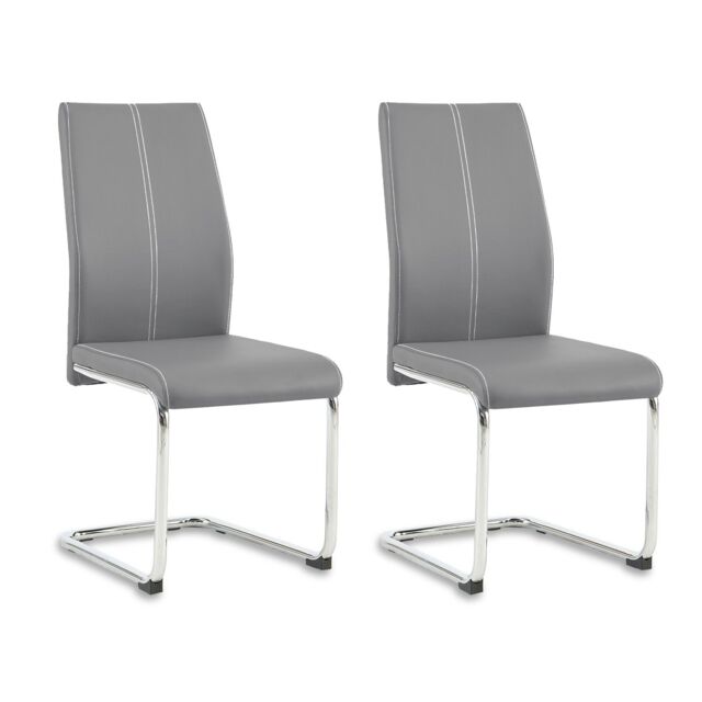 SONARA Modern Faux Leather Dining Chairs Set with Chrome Metal Legs in Grey - Size: 4 Pack - image 1