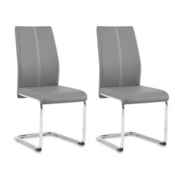 SONARA Modern Faux Leather Dining Chairs Set with Chrome Metal Legs in Grey - Size: 4 Pack - thumbnail 1