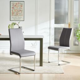 SONARA Modern Faux Leather Dining Chairs Set with Chrome Metal Legs in Grey - Size: 4 Pack - thumbnail 8
