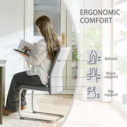 SONARA Modern Faux Leather Dining Chairs Set with Chrome Metal Legs in Grey - Size: 4 Pack - thumbnail 4