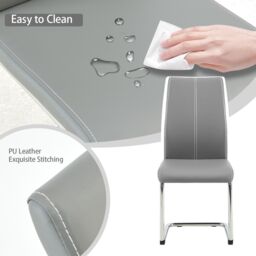 SONARA Modern Faux Leather Dining Chairs Set with Chrome Metal Legs in Grey - Size: 4 Pack - thumbnail 6