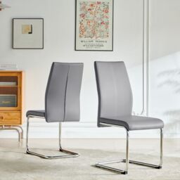 SONARA Modern Faux Leather Dining Chairs Set with Chrome Metal Legs in Grey - Size: 4 Pack - thumbnail 2