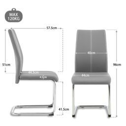 SONARA Modern Faux Leather Dining Chairs Set with Chrome Metal Legs in Grey - Size: 4 Pack - thumbnail 3