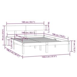 Berkfield Home Bed Frame without Mattress Black Solid Wood 140x190 cm - thumbnail 9